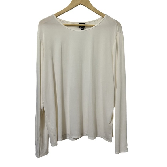 Eileen Fisher Tops - Eileen Fisher Women Silk Round Neck Long Sleeve Top Size 2X White Capsule Career
